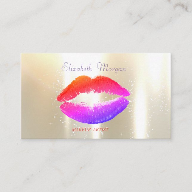 Elegant Glamourös Blank,  Oäkta Guld, Läppar Visitkort (Framsida)