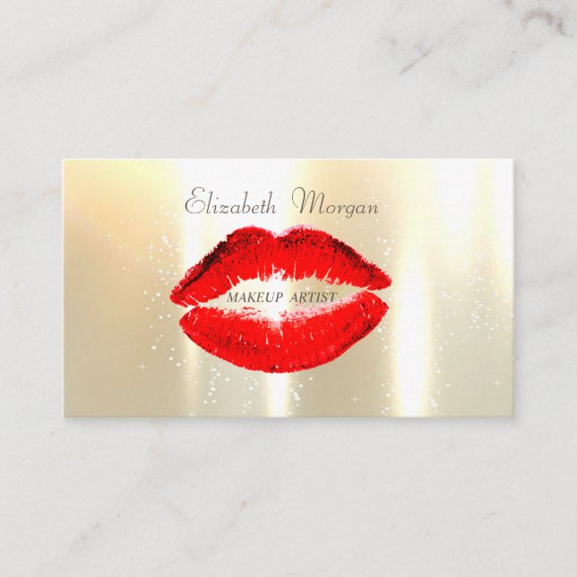 Elegant  Glamourös Blank,  Oäkta Guld, Röda Läppar Visitkort (Framsida)