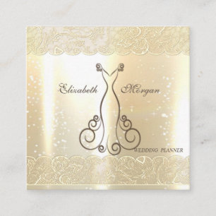Elegant Glamourös Blank, Oäkta Guld, Spets, Klänni Fyrkantigt Visitkort