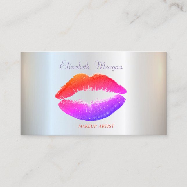 Elegant Glamourös Blank, Silver, Läppar Visitkort (Framsida)