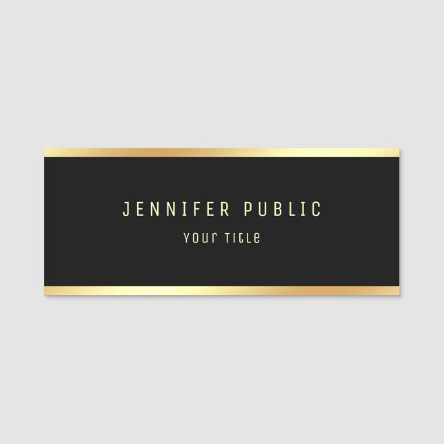 Elegant glamoursvart och guld- modern mall namnbricka (Framsida)