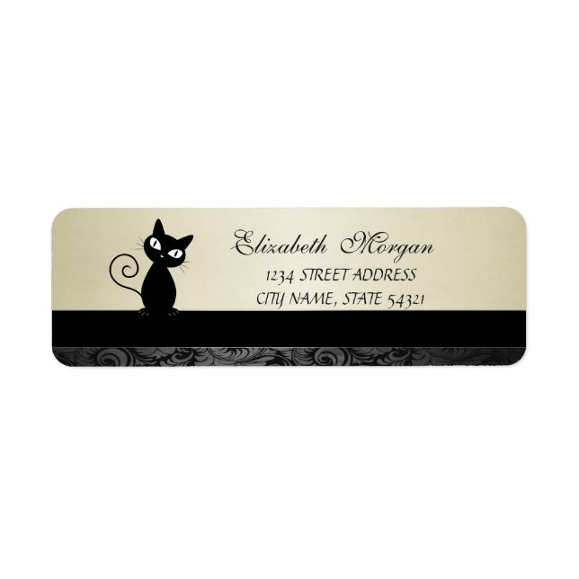 Elegant Glamous Black Cat Address Label-Heel Returadress Etikett (Framsidan)