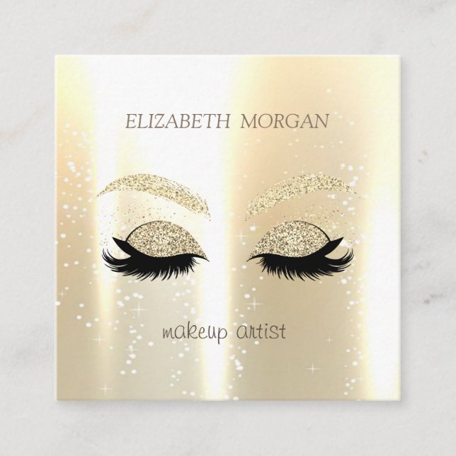 Elegant Glamous Guld Glitter Faux Lash Fyrkantigt Visitkort (Framsida)