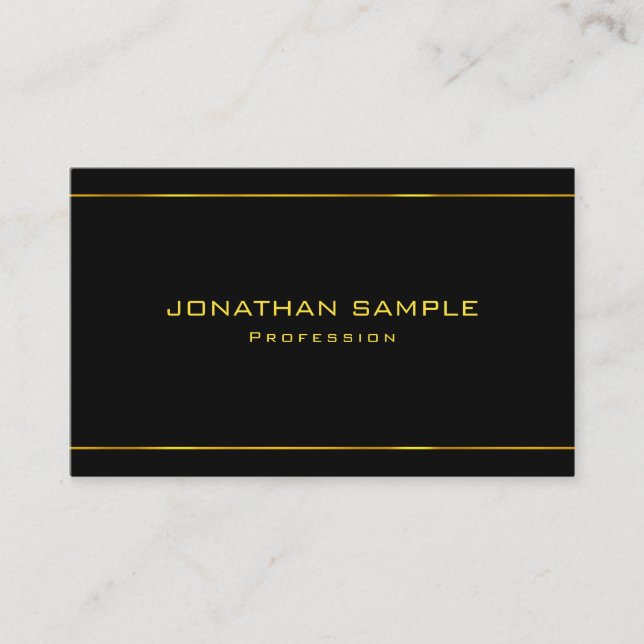 Elegant Glamous Modern Guld Stripe Black Plain Visitkort (Framsida)