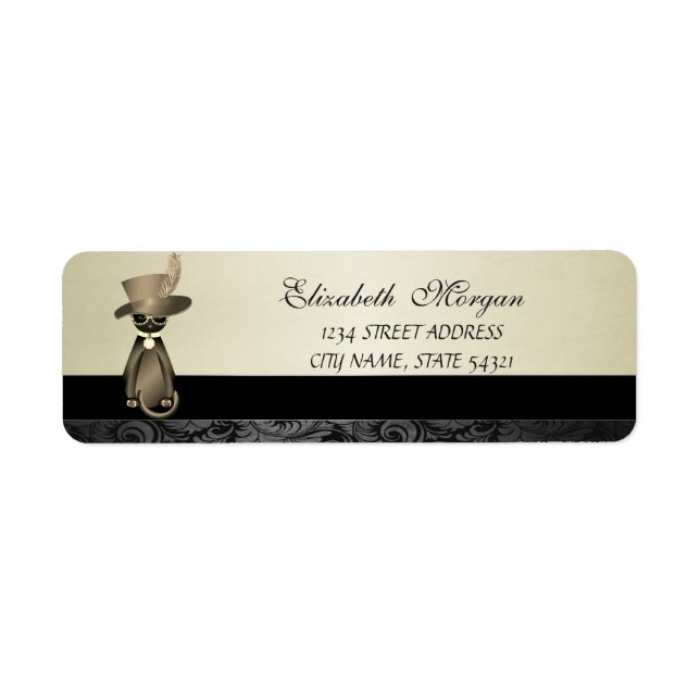 Elegant Glamous Whimsical Cat Address Label- Returadress Etikett (Framsidan)