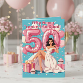 Elegant Glamous Woman 50:e födelsedagen Hälsning Kort
