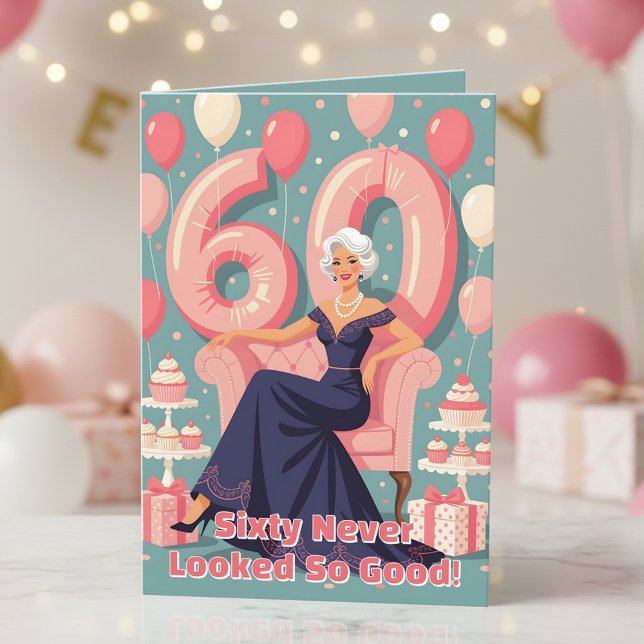 Elegant Glamous Woman 60:e födelsedagen Hälsning Kort (Skapare uppladdad)