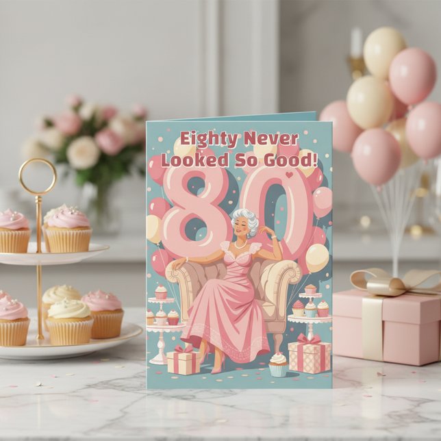 Elegant Glamous Womans 80:e födelsedag Hälsning Kort (Skapare uppladdad)