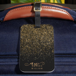 Elegant Glänsande Guld Glam Monogram Bagagebricka