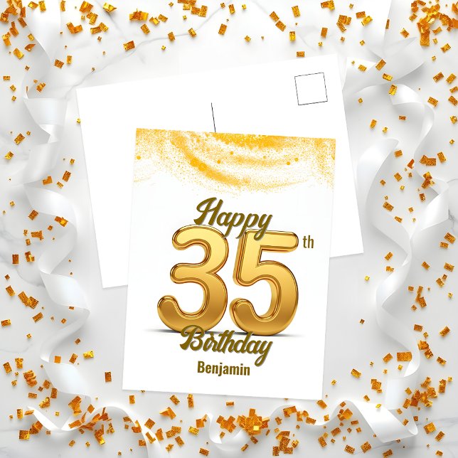 Elegant Glänsande Guld Glitter Konfetti 35-årsdag Vykort (Skapare uppladdad)