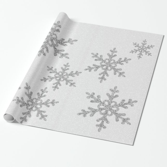 Elegant Glänsande Silver Snöflingor Högtid Presentpapper (Utrullad)