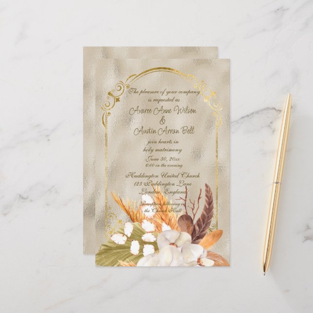 Elegant Glansig Guld Ram med Pampas Gräs (Fram/Back In Situ)