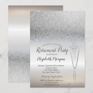 Elegant Glas Silver Glitter Bokeh Pensionering Inbjudningar