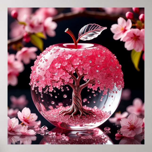 Elegant glasäpple med invecklad körsbärsblomma poster (Framsidan)