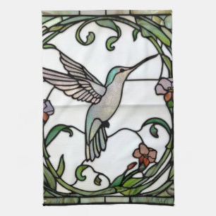 Elegant glaskonst i jugendstil med kolibri kökshandduk