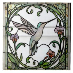 Elegant glasmålning art nouveau kolibri kakelplatta