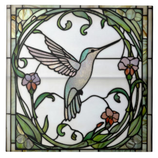 Elegant glasmålning art nouveau kolibri kakelplatta