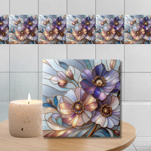 Elegant glasmålning blomdesign i mjuka pasteller kakelplatta