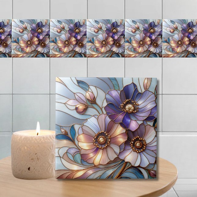 Elegant glasmålning blomdesign i mjuka pasteller kakelplatta (Skapare uppladdad)