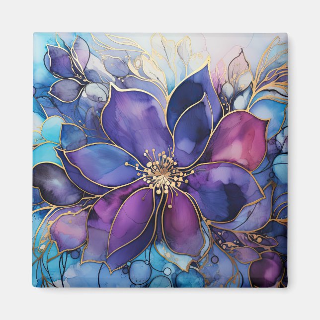 Elegant Glasmosaik Lila & Blå Blommig Magnet (Framsidan)