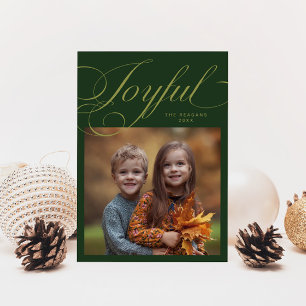 Elegant Glatt Calligraphy Photo Grönt Julkort