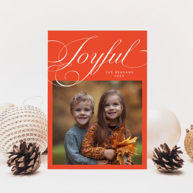 Elegant Glatt Calligraphy Photo Retro Red Julkort (Skapare uppladdad)