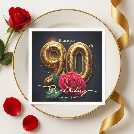 Elegant Glimmering Red Rose Gold 90th Birthday  Pappersservett
