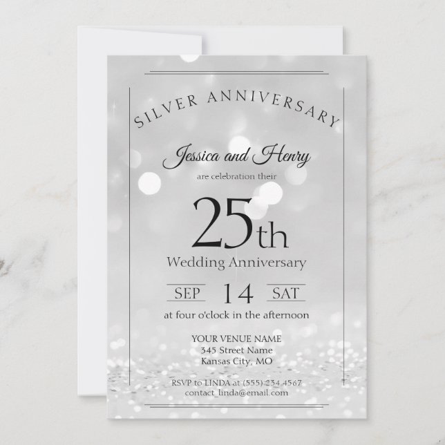 Elegant Glitter 25-års bröllops silverjubileum Inbjudningar (Framsida)