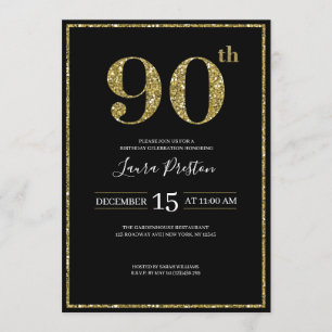 Elegant Glitter 90:e födelsedagen Inbjudningar