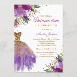 Elegant Glitter Amethyst Klänning Quinceanera Inbjudningar