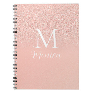 Elegant glitter baby rosa monogram namn minimal anteckningsbok
