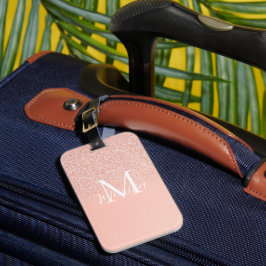 Elegant glitter baby rosa monogram namn minimal bagagebricka