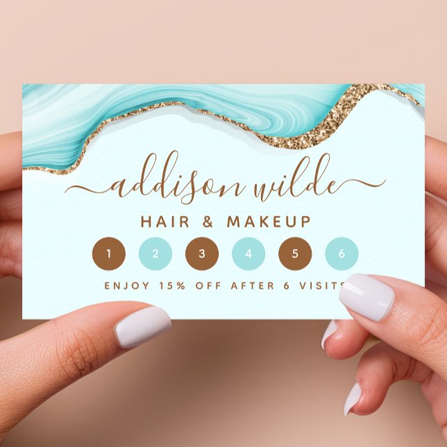 Elegant Glitter, blå marmor Agate Modern Lojalitetskort (Skapare uppladdad)