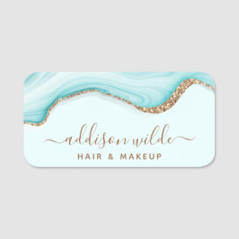 Elegant Glitter, blå marmor Agate Modern Namnbricka