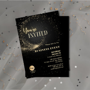 Elegant Glitter Black and Guld Business Event Inbjudningar