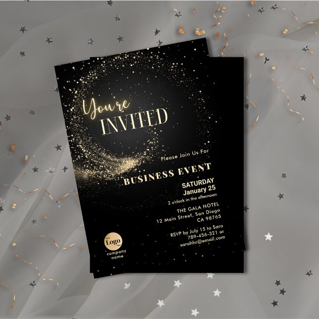 Elegant Glitter Black and Guld Business Event Inbjudningar (Elegant Glitter Black and Gold Business Event Invitation )