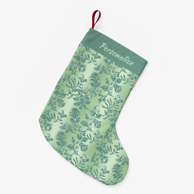 Elegant glitter blommig teal mönster jul liten julstrumpa (Framsidan (Hängande))