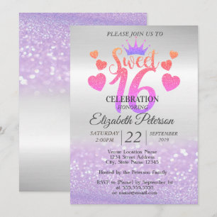 Elegant Glitter Bokeh Ombre, Tiara, Söt 16 Födelse Inbjudningar