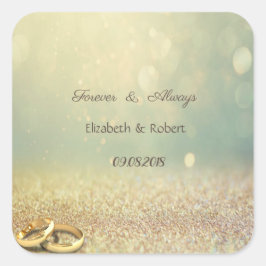 Elegant Glitter Bokeh, Ringar Bröllop Fyrkantigt Klistermärke