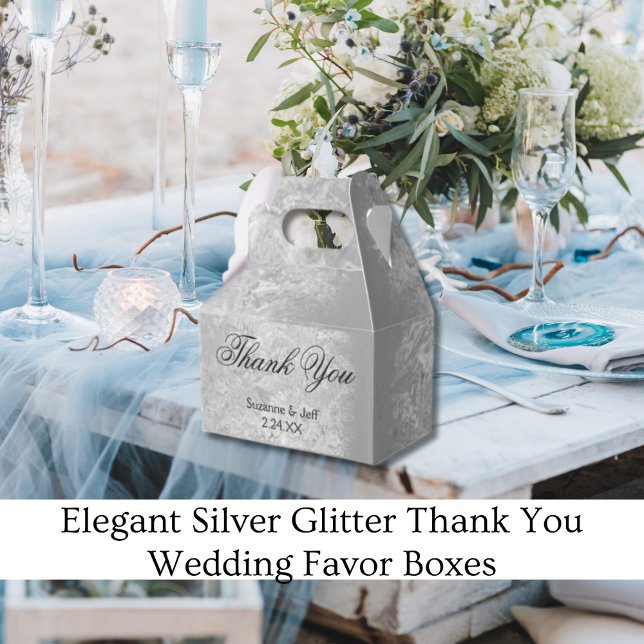 Elegant Glitter Bröllop vid Tack Presentaskar (Elegant Silver Glitter Thank You Wedding Favor Box)