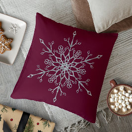 Elegant Glitter Burgundy Snowflake Helgdag Kudde