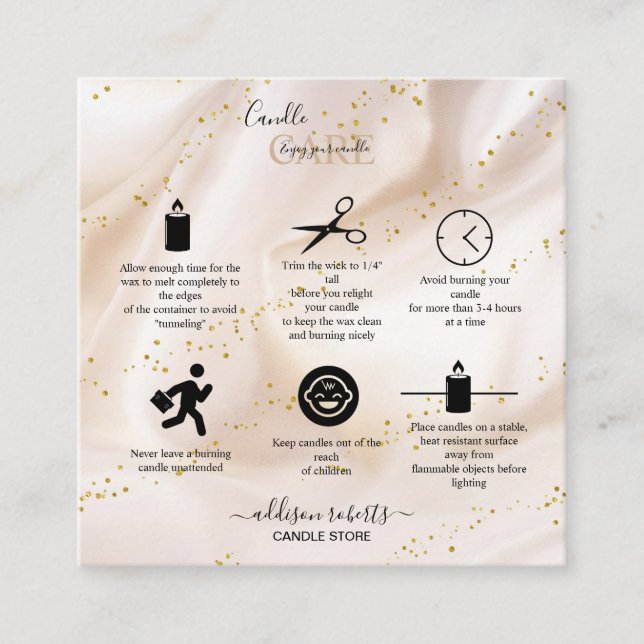 Elegant Glitter Candle Care Fyrkantigt Visitkort (Framsida)