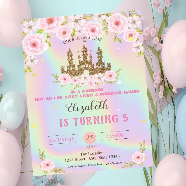 Elegant Glitter Castle Holography Birthday Inbjudningar (Skapare uppladdad)