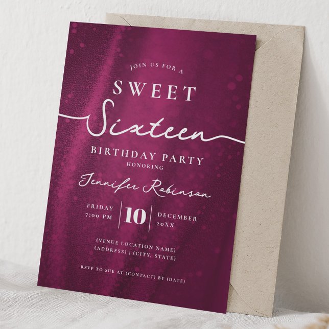 Elegant Glitter Chic Sweet 16 Födelsedag Het Rosa  Inbjudningar (Elegant Chic Glitter Sweet 16 Birthday Hot Pink Invitation)