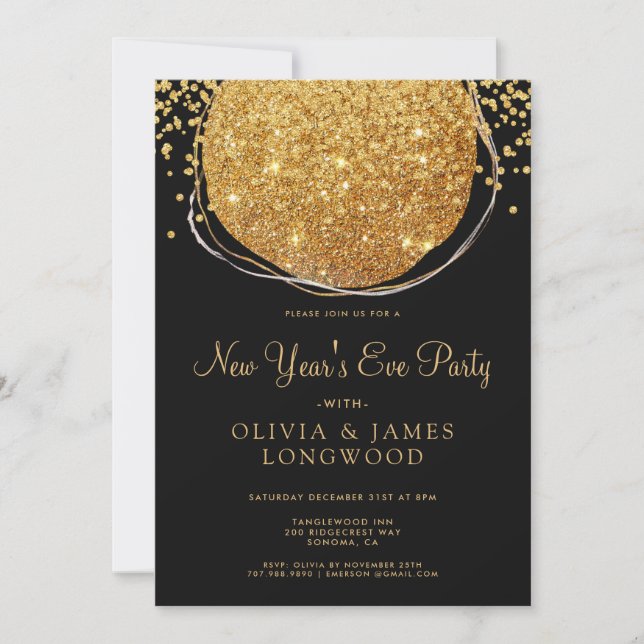 Elegant Glitter Circle Confetti nyårsafton Inbjudningar (Framsida)
