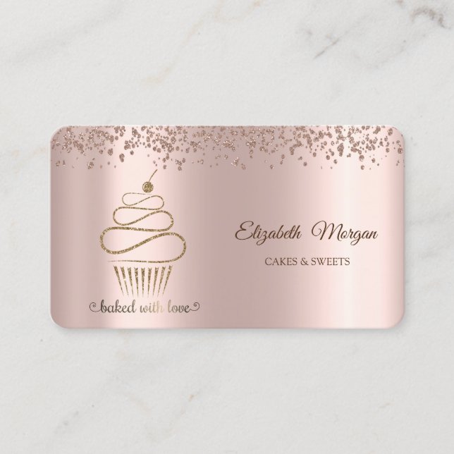 Elegant Glitter Cupcake, Godis, Bageri  Visitkort (Framsida)