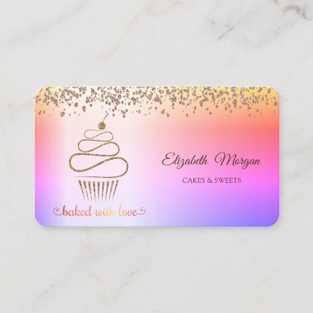Elegant Glitter Cupcake, Godis, Ombre Bakverk Visitkort (Framsida)