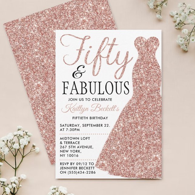 Elegant Glitter Dress | Femtio och Fabulära födels Inbjudningar (Skapare uppladdad)