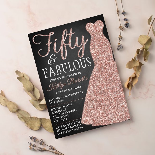Elegant Glitter Dress | Femtio och Fabulära födels Inbjudningar (Skapare uppladdad)