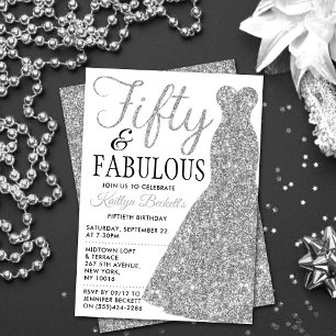 Elegant Glitter Dress   Femtio och Fabulära födels Inbjudningar